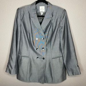 Vintage En Avance Petite Double Breasted Grey Long Sleeve Lined Women Blazer 12P